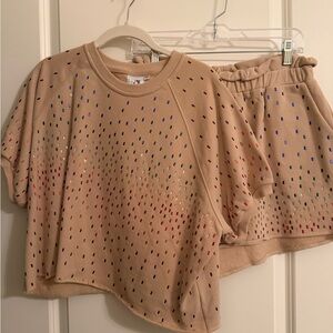 Queen of Sparkles Beige Two-Piece Set with Rhinestones